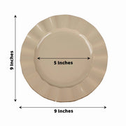 10 White Round Plastic Salad Dinner Plates with Gold Wavy Rim - Disposable Tableware