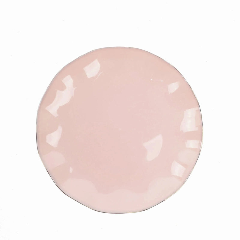 10 White Round Plastic Salad Dinner Plates with Gold Wavy Rim - Disposable Tableware DSP_PLR0016_6_046GD