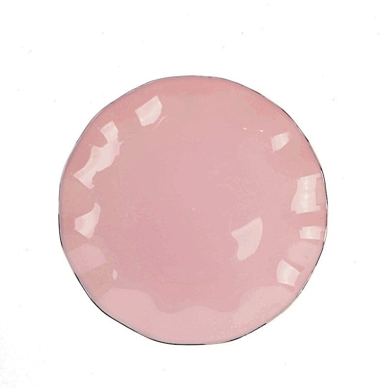 10 White Round Plastic Salad Dinner Plates with Gold Wavy Rim - Disposable Tableware DSP_PLR0016_6_080GD