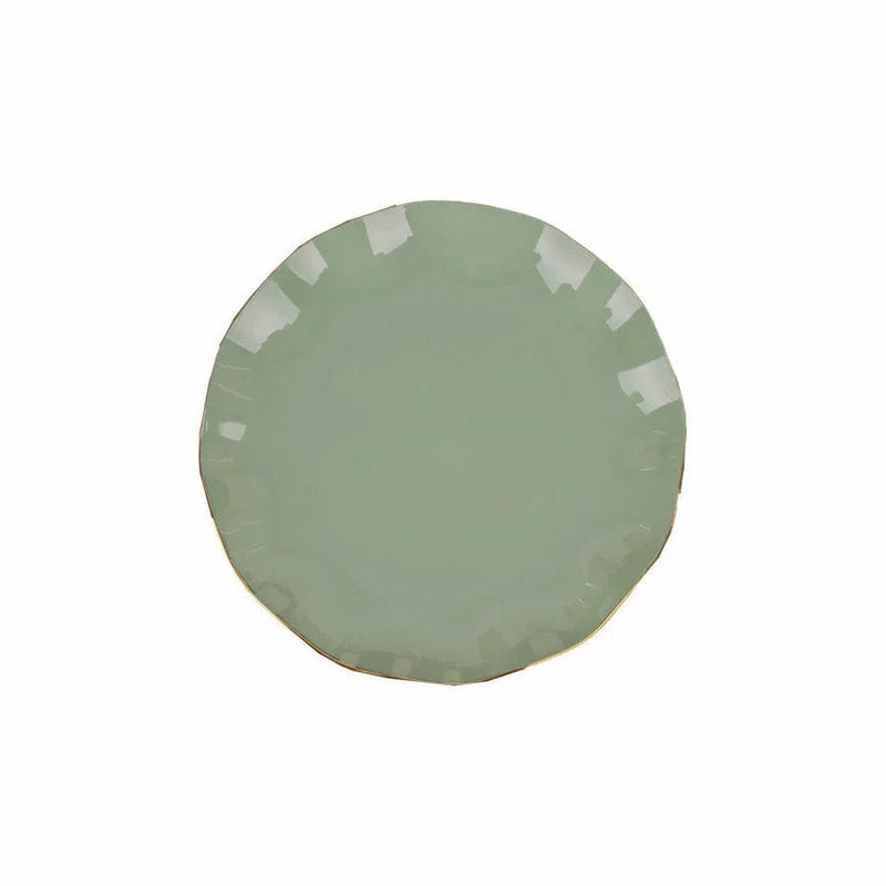 10 White Round Plastic Salad Dinner Plates with Gold Wavy Rim - Disposable Tableware DSP_PLR0016_6_087GD