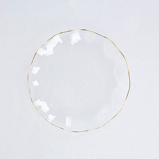 10 White Round Plastic Salad Dinner Plates with Gold Wavy Rim - Disposable Tableware DSP_PLR0016_6_CLGD