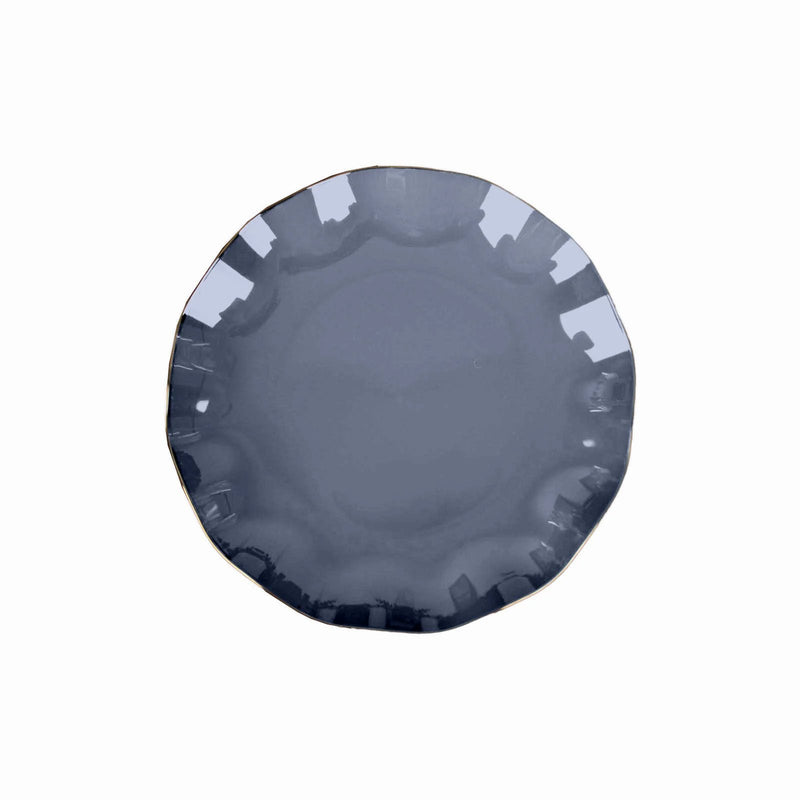 10 White Round Plastic Salad Dinner Plates with Gold Wavy Rim - Disposable Tableware DSP_PLR0016_6_NVGD