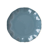 10 White Round Plastic Salad Dinner Plates with Gold Wavy Rim - Disposable Tableware DSP_PLR0016_6_SBGD