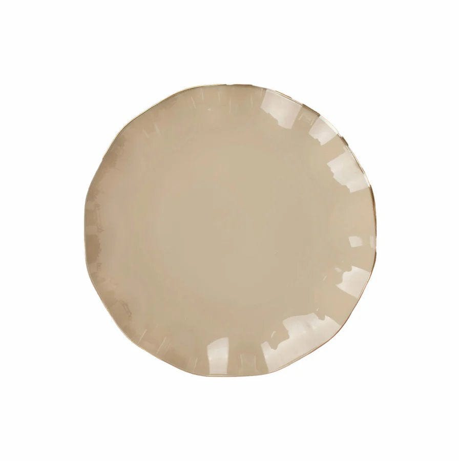 10 White Round Plastic Salad Dinner Plates with Gold Wavy Rim - Disposable Tableware DSP_PLR0016_6_TPGD