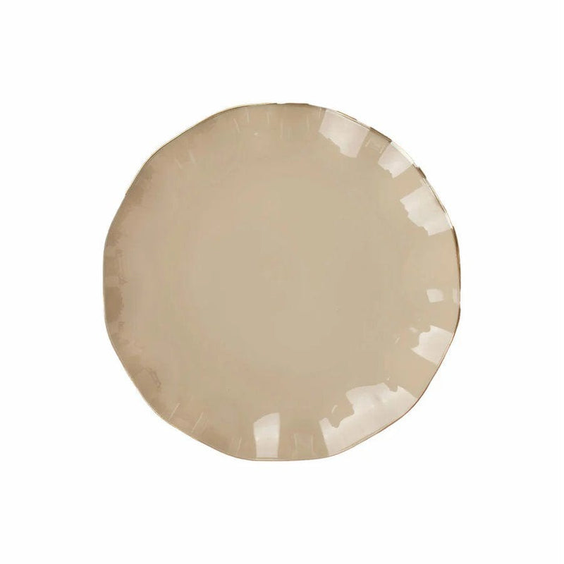 10 White Round Plastic Salad Dinner Plates with Gold Wavy Rim - Disposable Tableware DSP_PLR0016_6_TPGD