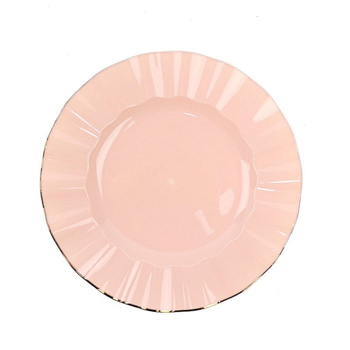 10 White Round Plastic Salad Dinner Plates with Gold Wavy Rim - Disposable Tableware DSP_PLR0016_9_046GD