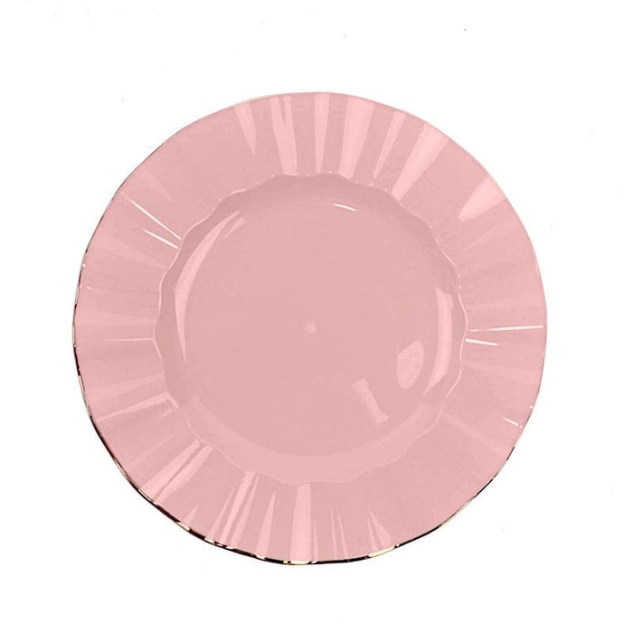 10 White Round Plastic Salad Dinner Plates with Gold Wavy Rim - Disposable Tableware DSP_PLR0016_9_080GD