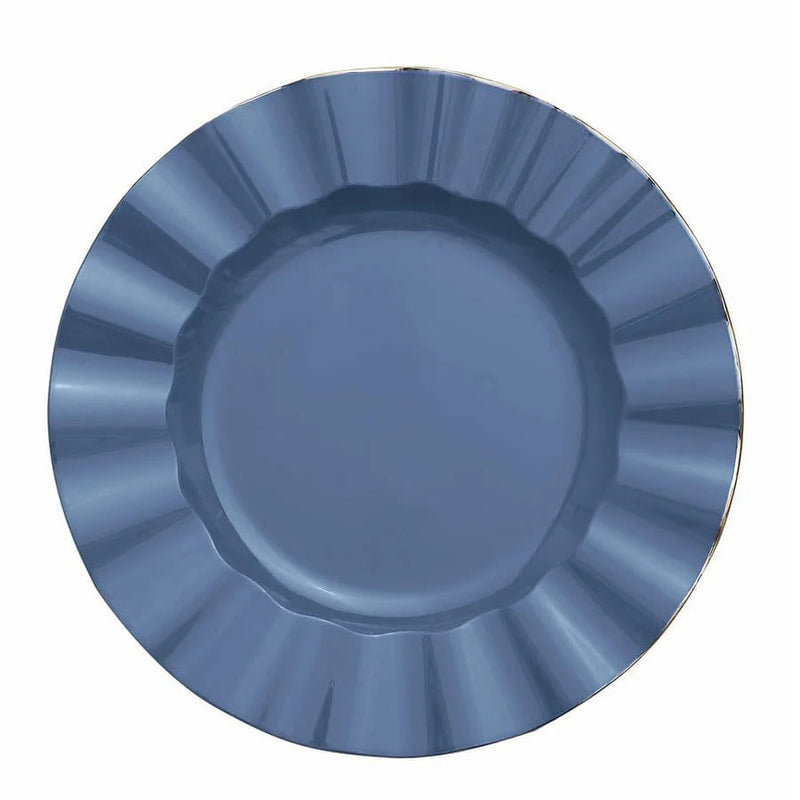 10 White Round Plastic Salad Dinner Plates with Gold Wavy Rim - Disposable Tableware DSP_PLR0016_9_086GD