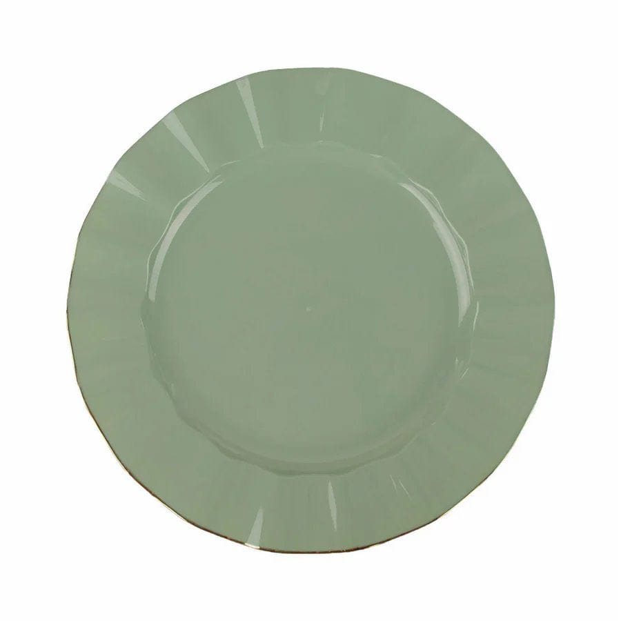 10 White Round Plastic Salad Dinner Plates with Gold Wavy Rim - Disposable Tableware DSP_PLR0016_9_087GD