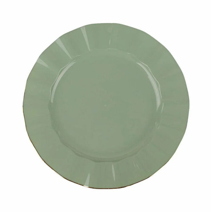 10 White Round Plastic Salad Dinner Plates with Gold Wavy Rim - Disposable Tableware DSP_PLR0016_9_087GD