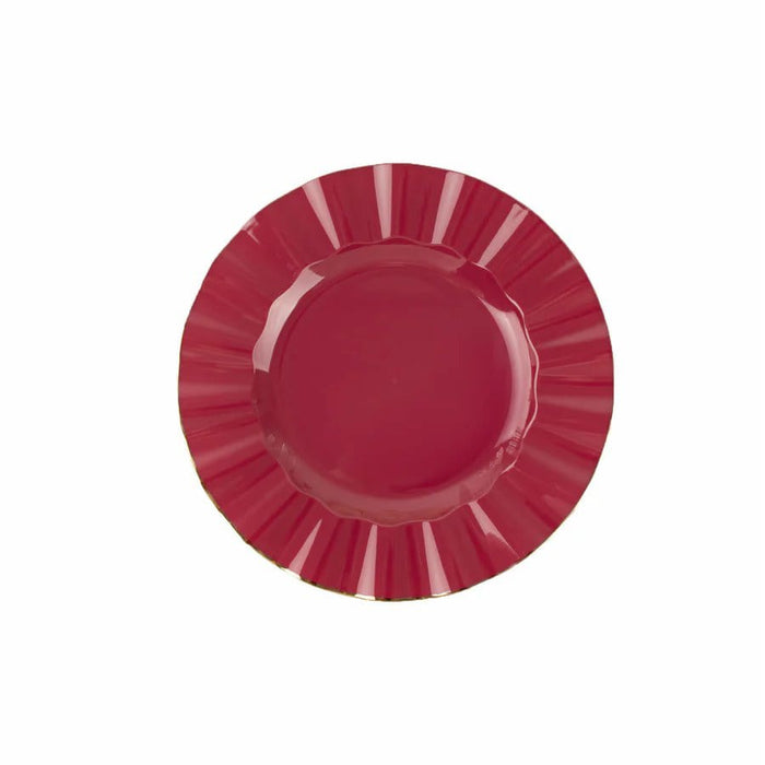 10 White Round Plastic Salad Dinner Plates with Gold Wavy Rim - Disposable Tableware DSP_PLR0016_9_BGGD