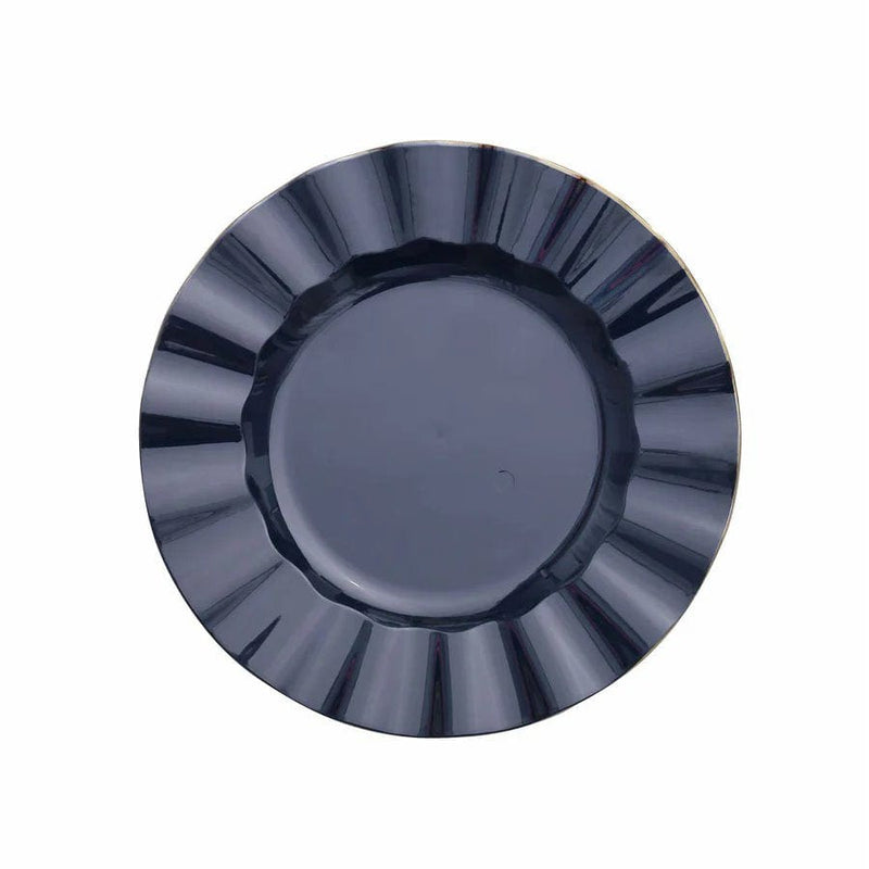 10 White Round Plastic Salad Dinner Plates with Gold Wavy Rim - Disposable Tableware DSP_PLR0016_9_NVGD