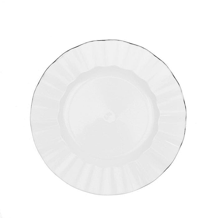 10 White Round Plastic Salad Dinner Plates with Gold Wavy Rim - Disposable Tableware DSP_PLR0016_9_WHGD