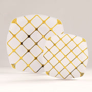 10 White Square Plates with Gold Geometric Design - Disposable Tableware