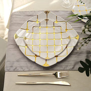 10 White Square Plates with Gold Geometric Design - Disposable Tableware
