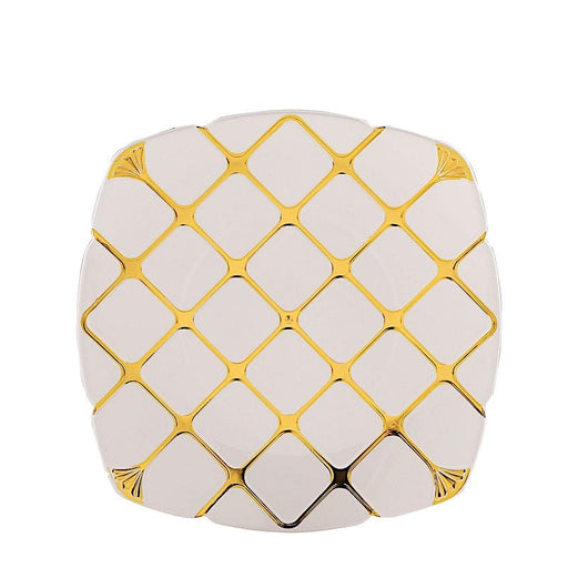10 White Square Plates with Gold Geometric Design - Disposable Tableware DSP_PLS0003_10_WHGD