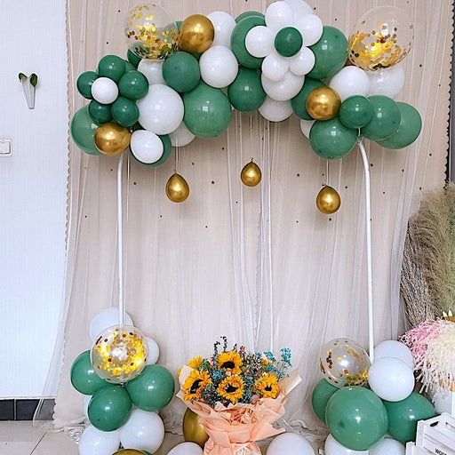 100 Balloons Garland Arch Party Decorations Kit - Green Gold White Clear BLOON_KIT05_GNGD