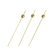 100 pcs 4.5" Natural Bamboo Sustainable Skewers Picks with Gold Pearls - Light Brown DSP_BIRC_P001_GOLD
