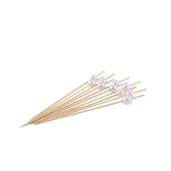 100 pcs 4.75" long Natural Bamboo Sustainable Skewers Picks with Pearls - Light Brown