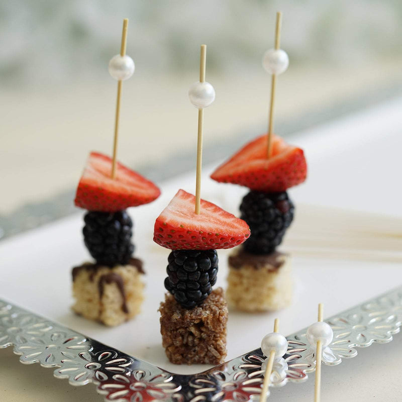 100 pcs 4.75" long Natural Bamboo Sustainable Skewers Picks with Pearls - Light Brown DSP_BIRC_P001