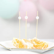 100 pcs 4.75" long Natural Bamboo Sustainable Skewers Picks with Pearls - Light Brown DSP_BIRC_P001