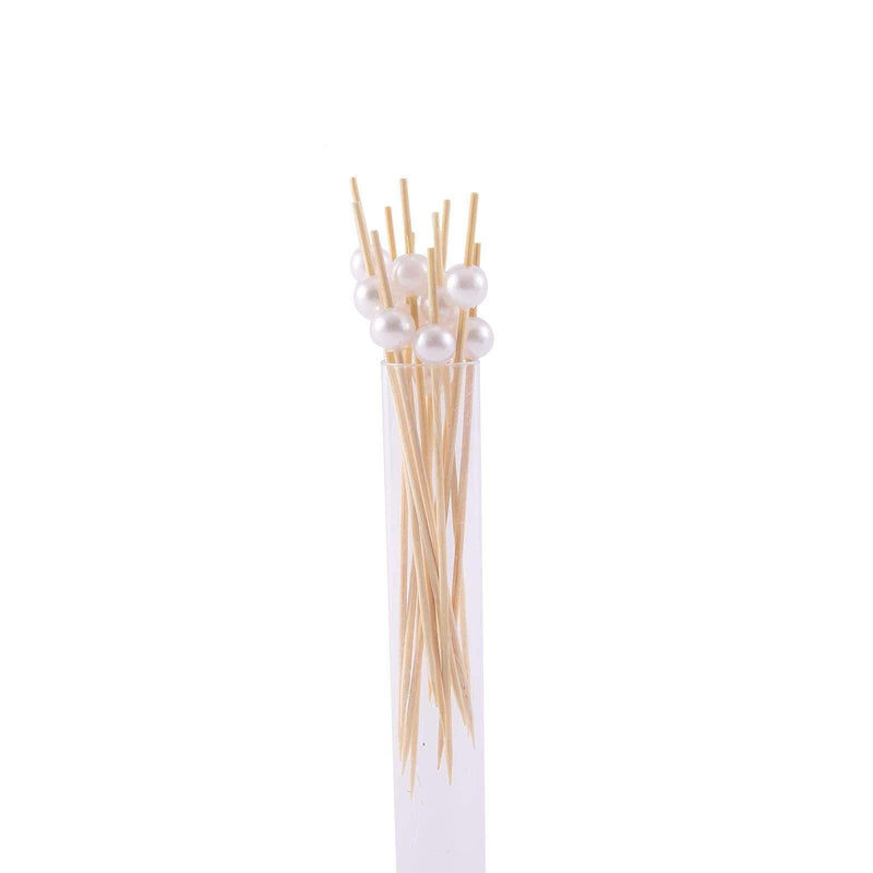 100 pcs 4.75" long Natural Bamboo Sustainable Skewers Picks with Pearls - Light Brown DSP_BIRC_P001