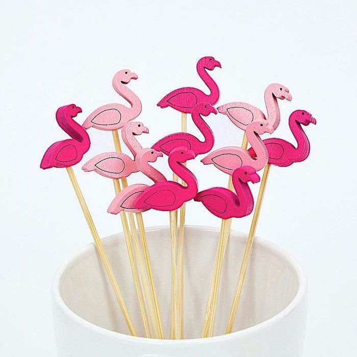 100 pcs 5" long Natural Bamboo Sustainable Skewers Picks with Flamingo Top - Light Brown DSP_BIRC_P009