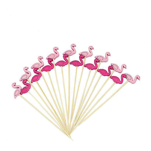 100 pcs 5" long Natural Bamboo Sustainable Skewers Picks with Flamingo Top - Light Brown DSP_BIRC_P009