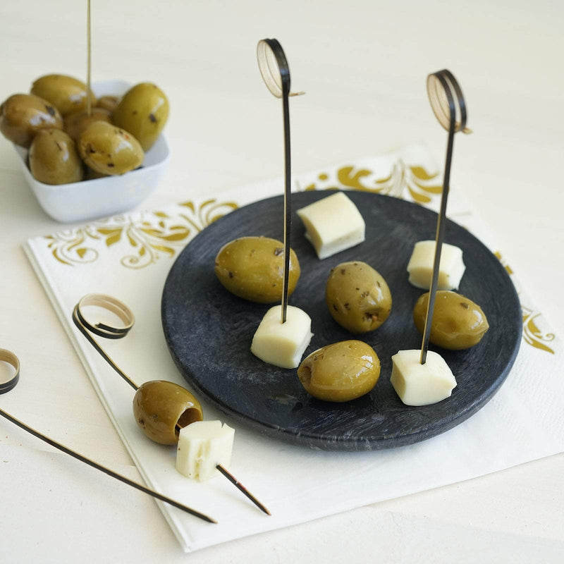 100 pcs 5" long Natural Bamboo Sustainable Skewers Picks with Loop Ring - Black DSP_BIRC_P005