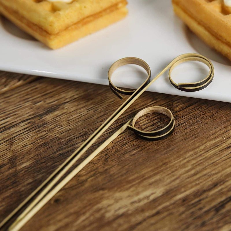 100 pcs 5" long Natural Bamboo Sustainable Skewers Picks with Loop Ring - Black DSP_BIRC_P005