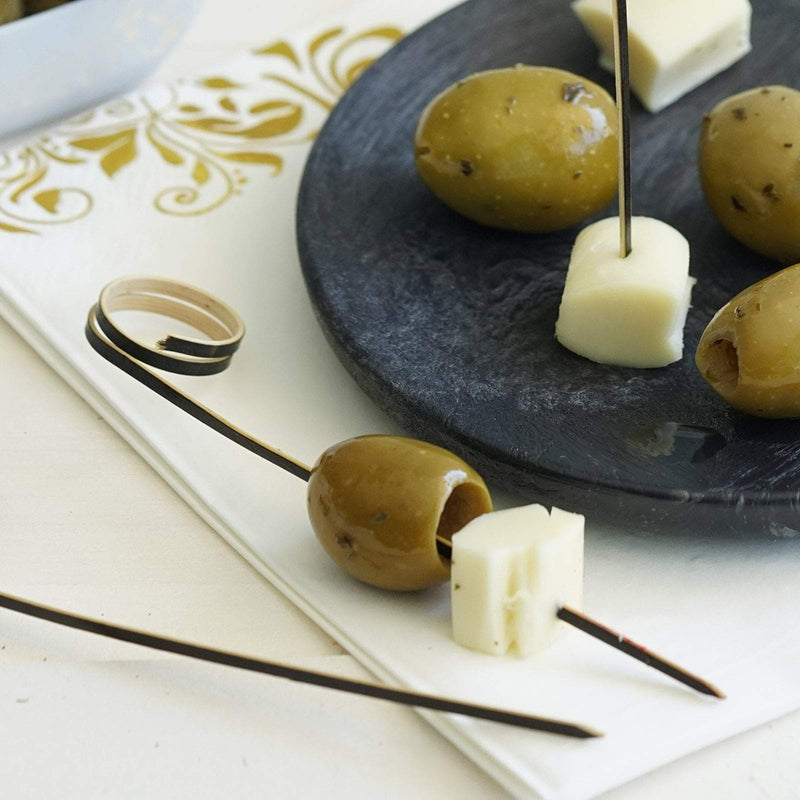 100 pcs 5" long Natural Bamboo Sustainable Skewers Picks with Loop Ring - Black DSP_BIRC_P005