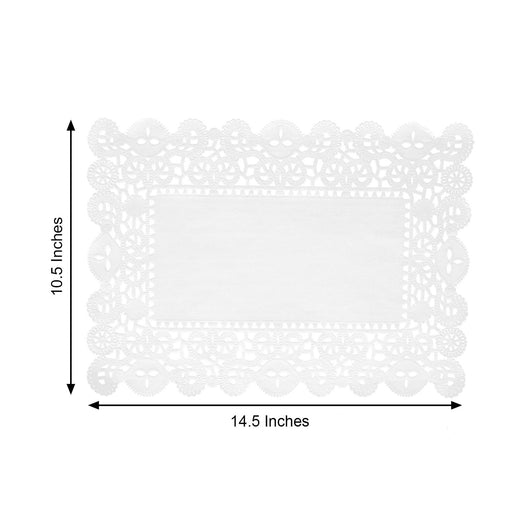 100 pcs Rectangular Disposable Paper Doilies Placemats with Lace Trim - White