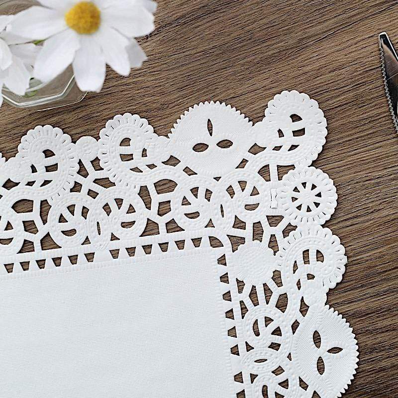 100 pcs Rectangular Disposable Paper Doilies Placemats with Lace Trim - White