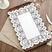 100 pcs Rectangular Disposable Paper Doilies Placemats with Lace Trim - White