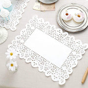 100 pcs Rectangular Disposable Paper Doilies Placemats with Lace Trim - White