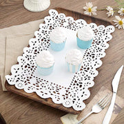 100 pcs Rectangular Disposable Paper Doilies Placemats with Lace Trim - White