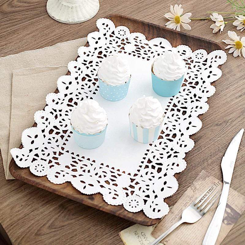 100 pcs Rectangular Disposable Paper Doilies Placemats with Lace Trim - White
