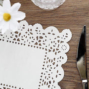 100 pcs Rectangular Disposable Paper Doilies Placemats with Lace Trim - White