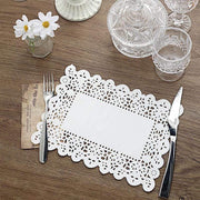 100 pcs Rectangular Disposable Paper Doilies Placemats with Lace Trim - White