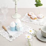 100 pcs Rectangular Disposable Paper Doilies Placemats with Lace Trim - White