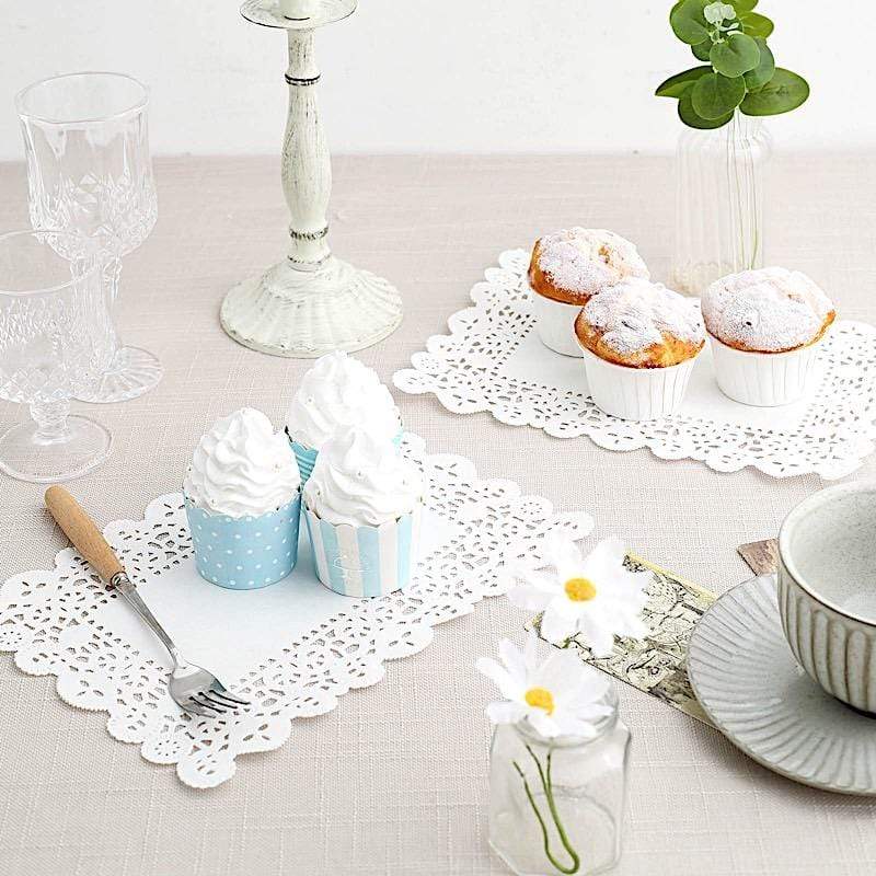 100 pcs Rectangular Disposable Paper Doilies Placemats with Lace Trim - White