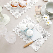100 pcs Rectangular Disposable Paper Doilies Placemats with Lace Trim - White