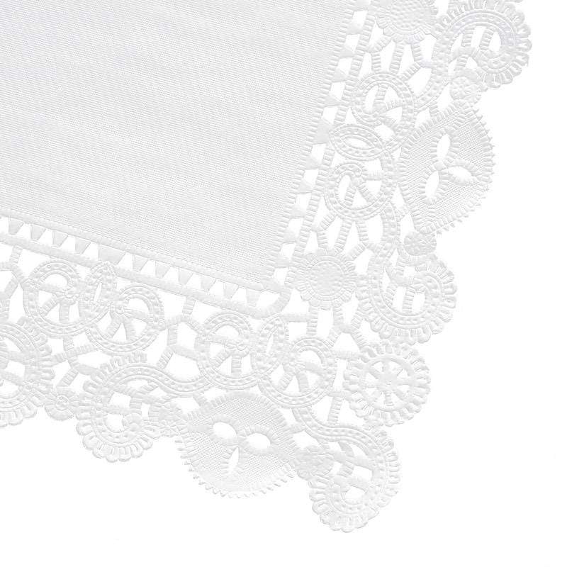 100 pcs Rectangular Disposable Paper Doilies Placemats with Lace Trim - White
