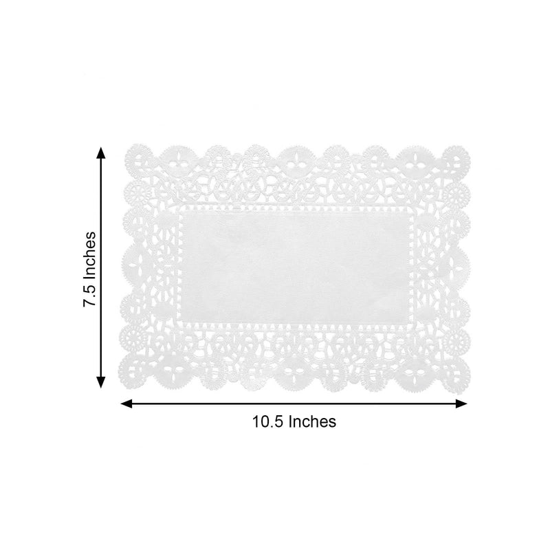 100 pcs Rectangular Disposable Paper Doilies Placemats with Lace Trim - White