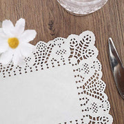 100 pcs Rectangular Disposable Paper Doilies Placemats with Lace Trim - White