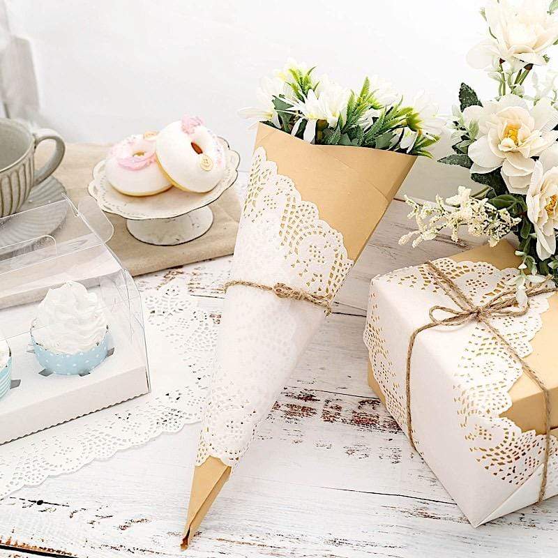 100 pcs Rectangular Disposable Paper Doilies Placemats with Lace Trim - White