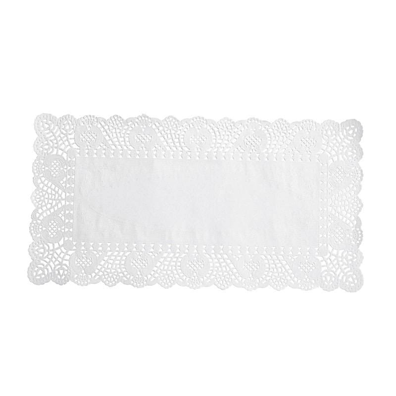 100 pcs Rectangular Disposable Paper Doilies Placemats with Lace Trim - White