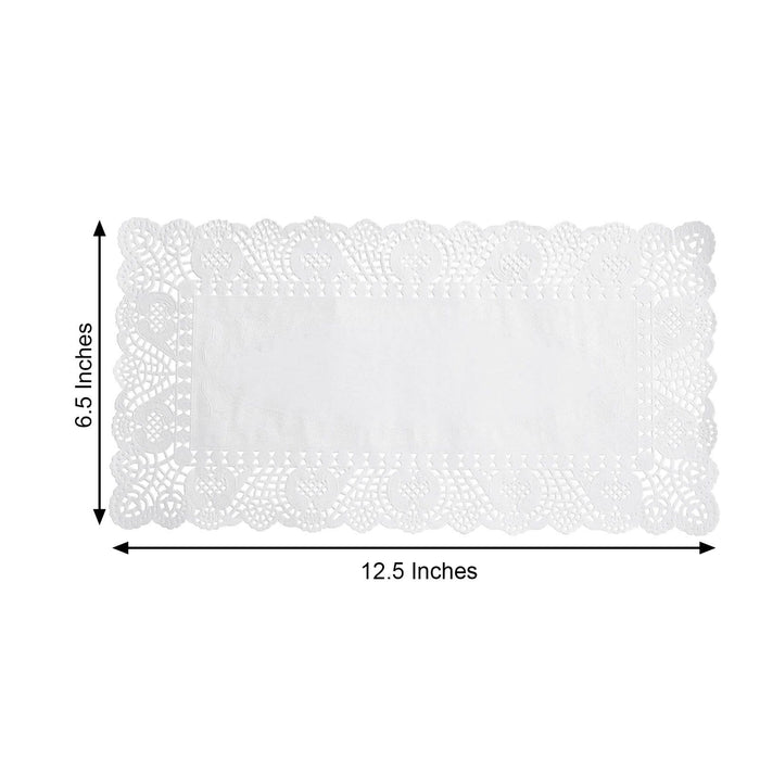 100 pcs Rectangular Disposable Paper Doilies Placemats with Lace Trim - White