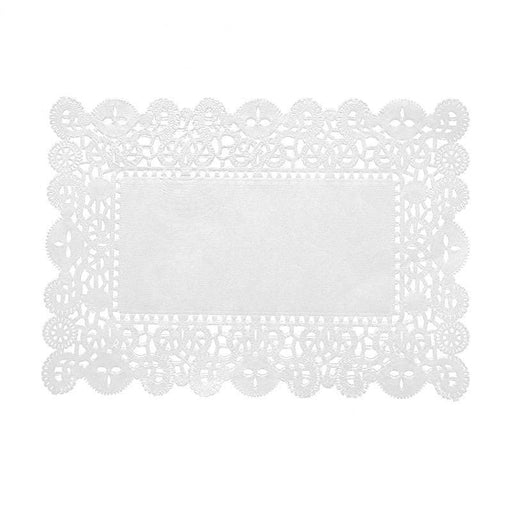 100 pcs Rectangular Disposable Paper Doilies Placemats with Lace Trim - White DSP_PPDOL_REC01_10_WHT