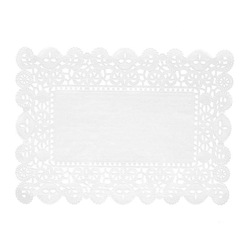 100 pcs Rectangular Disposable Paper Doilies Placemats with Lace Trim - White DSP_PPDOL_REC01_14_WHT